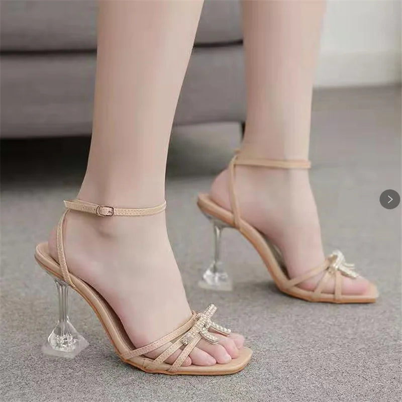 Comemore Women's High Heels Sexy Sandal Women Stiletto Heel Slingback Shoes Woman Summer 2023 Fashion Rhinestone Plus Size 42 43