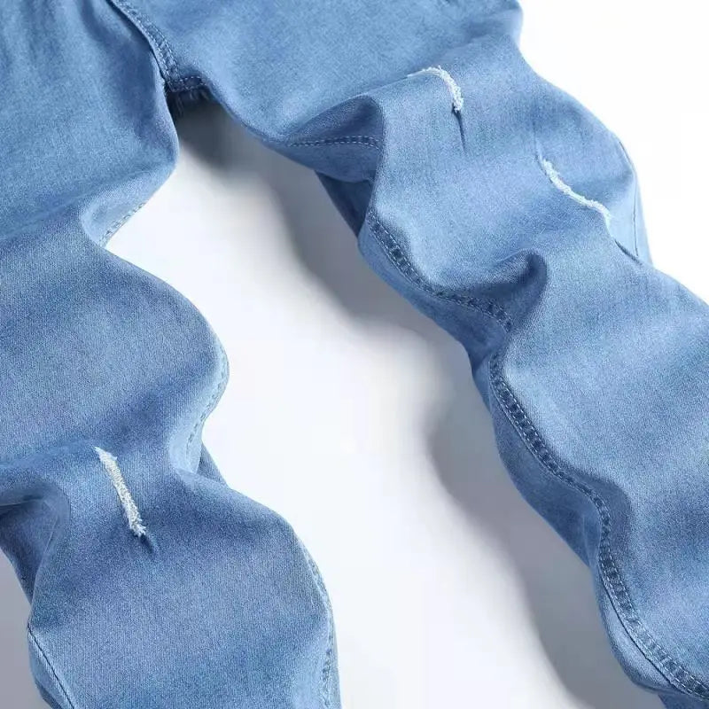 Slim Fit Ripped Men's Jeans Fashion Paint Hip Hop Male Denim Trousers Street Style Youth Cool Pant Stretch Jeans For Calves