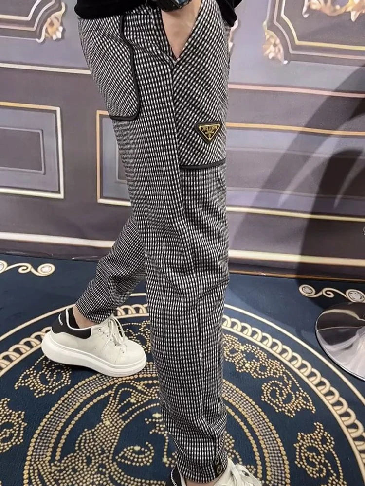 Luxury brand pencil sports pants pitted plaid fashion men's trousers high quality outdoor casual sweatpant