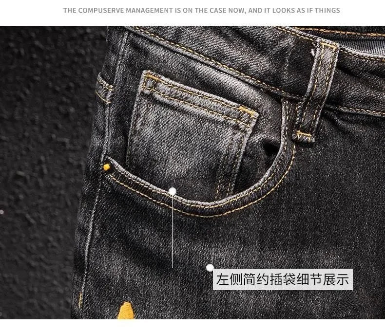 Fashion High-end Korean Luxury Streetwear Punk Casual Slim Fit Denim Jeans for Spring and Autumn with 3D Embroidery Design Jeans
