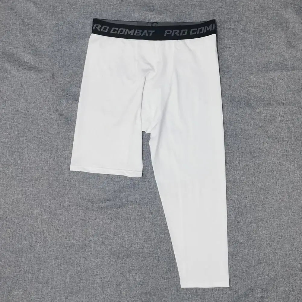 1pcs Summer Men Running Tights 3/4 Pants Male Basketball Football Soccer Fitness Exercise Sport Cropped One Leg Leggings