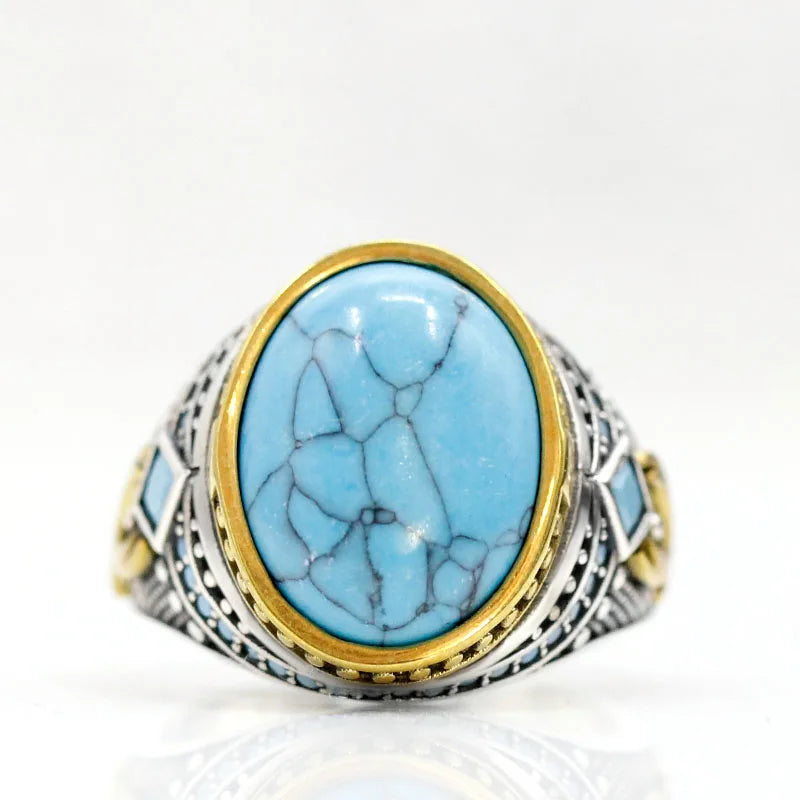 Popular Türkiye Men's Handmade Ring Sterling Silver S925 Women's Turquoise Religious Muslim Christmas Jewelry Gift