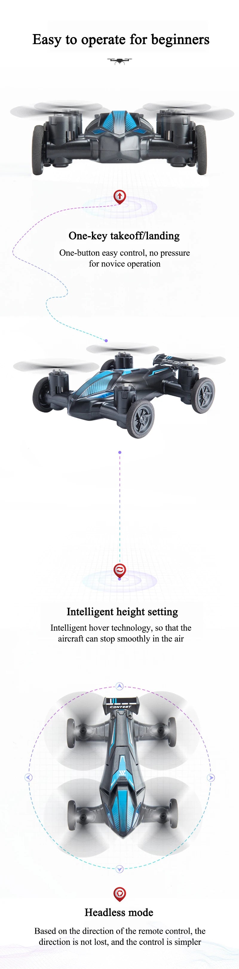 JJRC 2in1 Mini Drone Air-Ground Flying Car 2.4G Dual Mode Racing Professional RC Car Quadcopter Drone Children Off-road Toy Dron