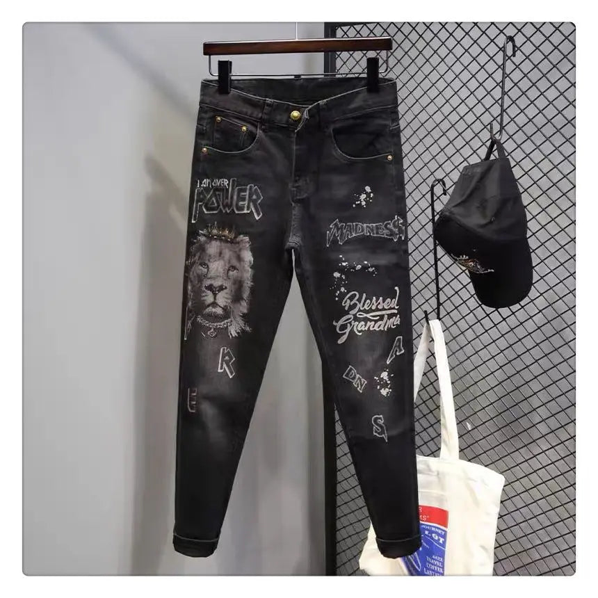 New Arrival Fashion Luxury Brand Designer with Print Hip-hop Boyfriend Men's Slim Luxury Denim Jeans Pants Cowboy Pants for Men