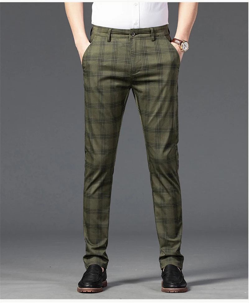 Spring Men's Trousers Fashion Business Classic Stripe Plaid Black Solid Color Trouser High Quality Formal Suit Pants Male 30-38