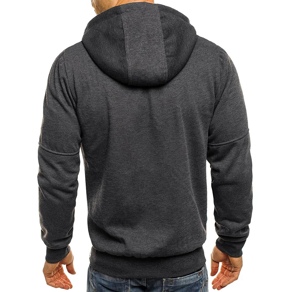 Spring Autumn New Solid Color Hooded Drawstring Long Sleeve Sweatshirts Man Fashion Zipper Pockets Street All-match Cardigan