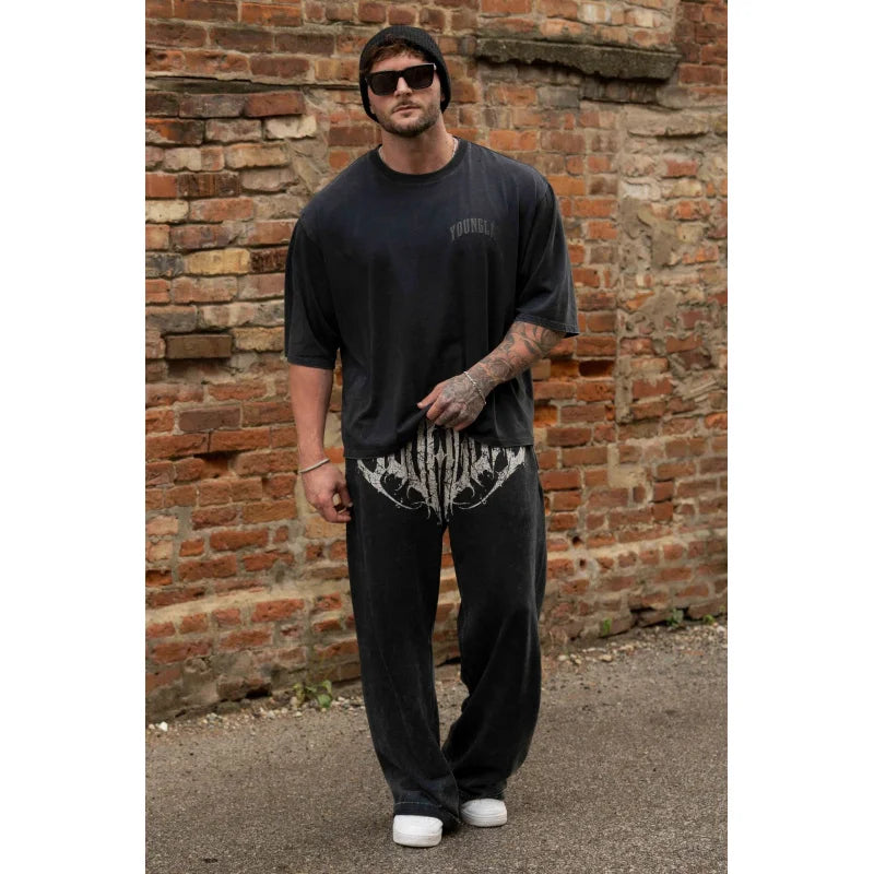American Style Men's Sports Pants Joggers Muscle Fitness Casual Long Pants Loose Straight Pants Street Fashion Trendy Men's Pant