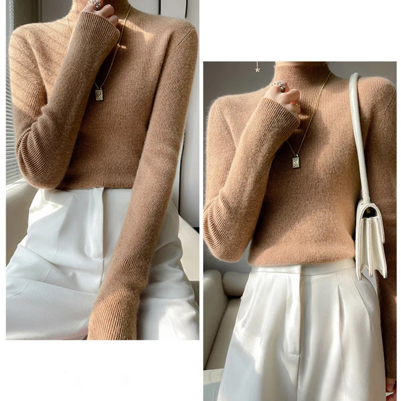 Solid Sweater Women Half Turtleneck Knitted Pullovers Harajuku Korean Thick Knitwear Autumn Winter Fashion Slim Jumpers