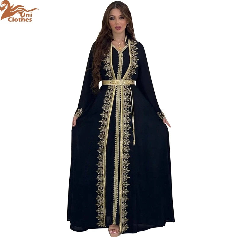 Muslim Sets Women Embroidery Evening Dress Dubai Abaya Turkey Kaftan Eid Djellaba Ramadan Morocco Caftan Jalabiya Vestido AB422