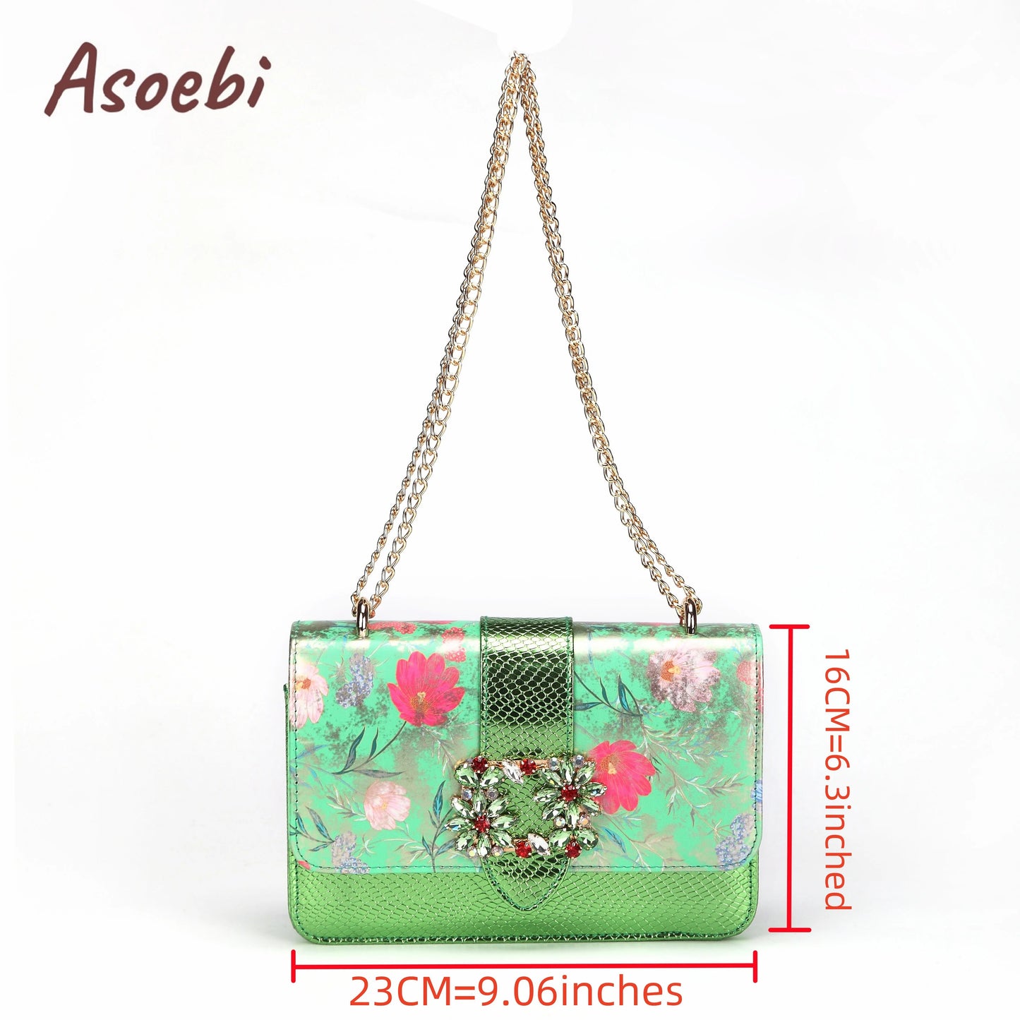 Women High Heels Sandals Printing Flower Material with Rhinestone Italian Design Coffee Color Pointed Toe Shoes and Bags Set