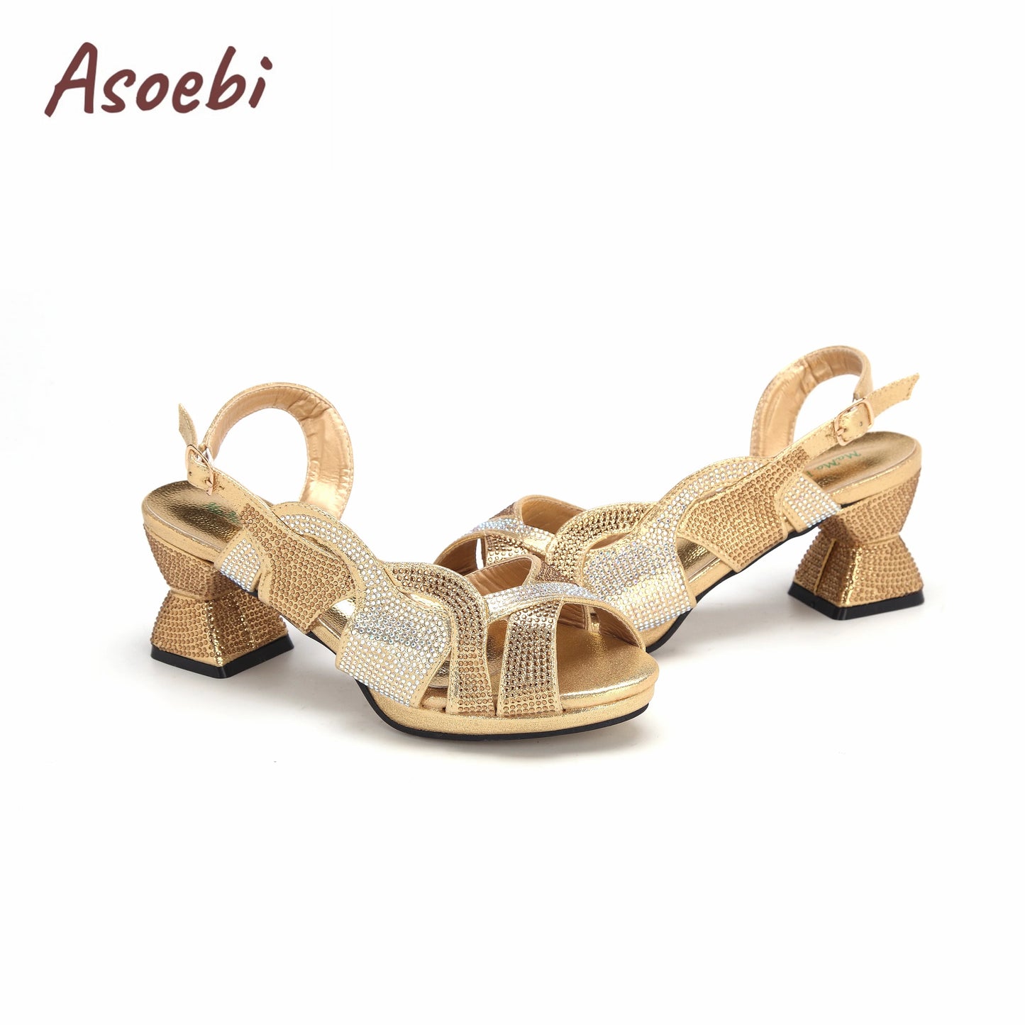 Black Color Sandals for Women 2024 Luxury Comfortable Pumps Low Heels Rhinestone Design Wedding Party Shoes and Bags Set