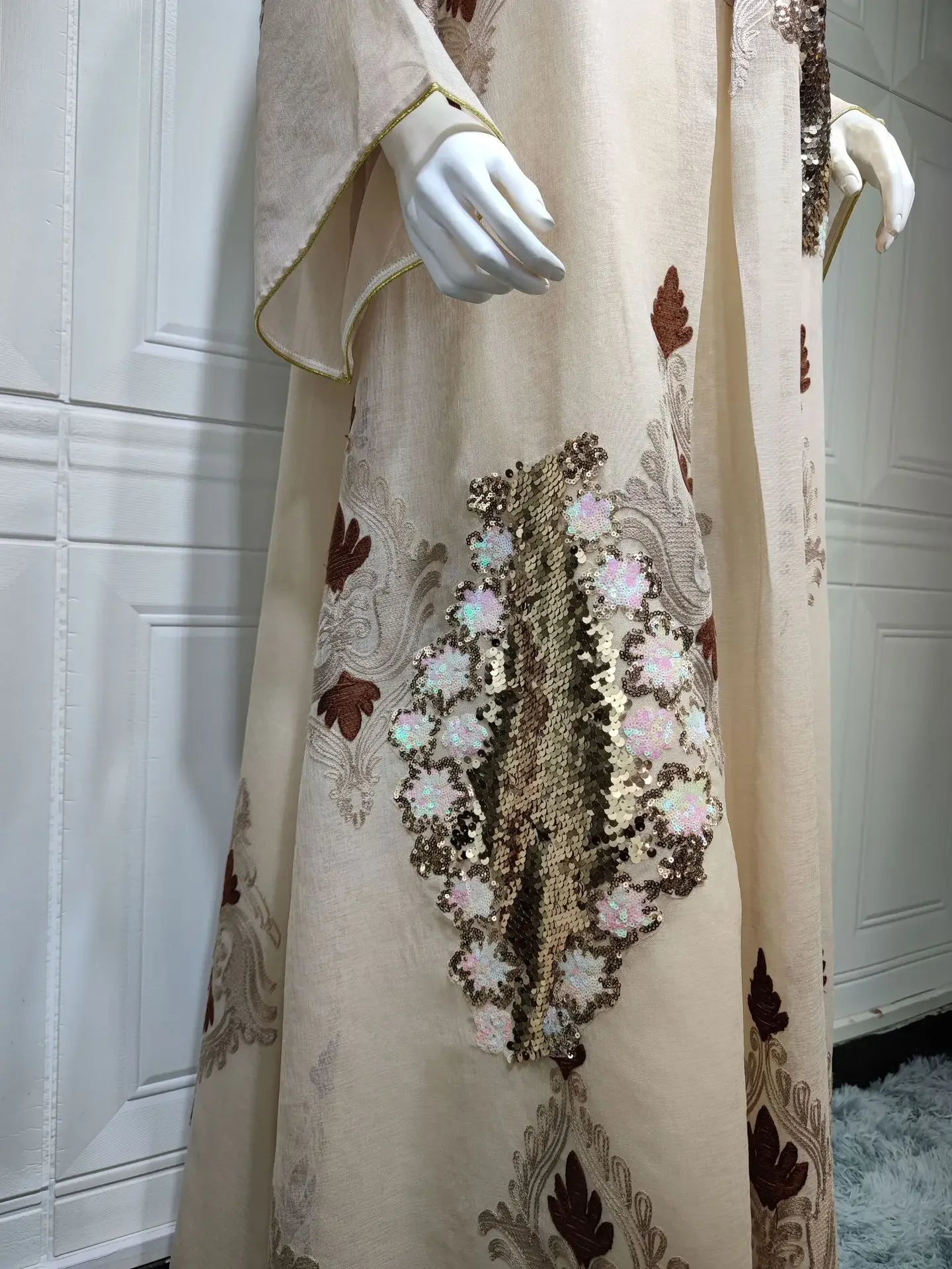 Mesh Sequins Embroidered Abaya Dress for Women Winter 2024 Middle East Arab Oman Dubai Muslim Moroccan Caftan Party Clothes Eid