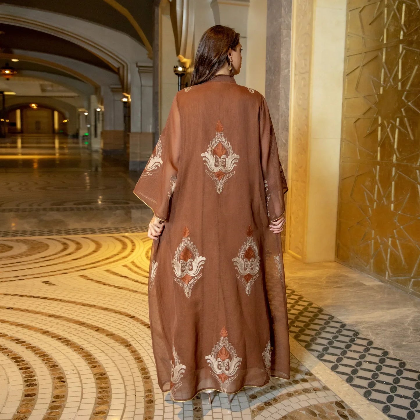 Mesh Sequins Embroidered Abaya Dress for Women Winter 2024 Middle East Arab Oman Dubai Muslim Moroccan Caftan Party Clothes Eid