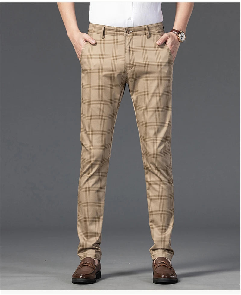 Spring Men's Trousers Fashion Business Classic Stripe Plaid Black Solid Color Trouser High Quality Formal Suit Pants Male 30-38