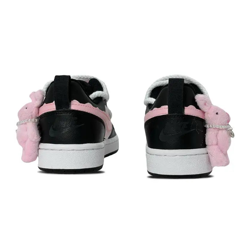 【Customize】Nike Court Borough Skateboarding Shoes Women's Low-top Black/white/pink Sneakers shoes BQ5448-115