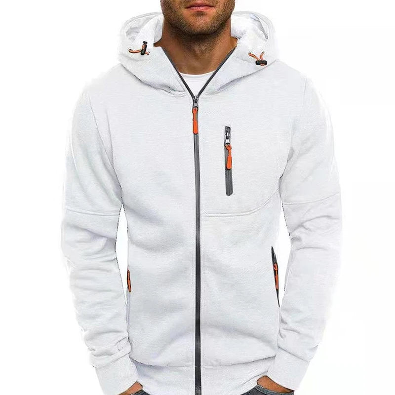 Spring Autumn New Solid Color Hooded Drawstring Long Sleeve Sweatshirts Man Fashion Zipper Pockets Street All-match Cardigan