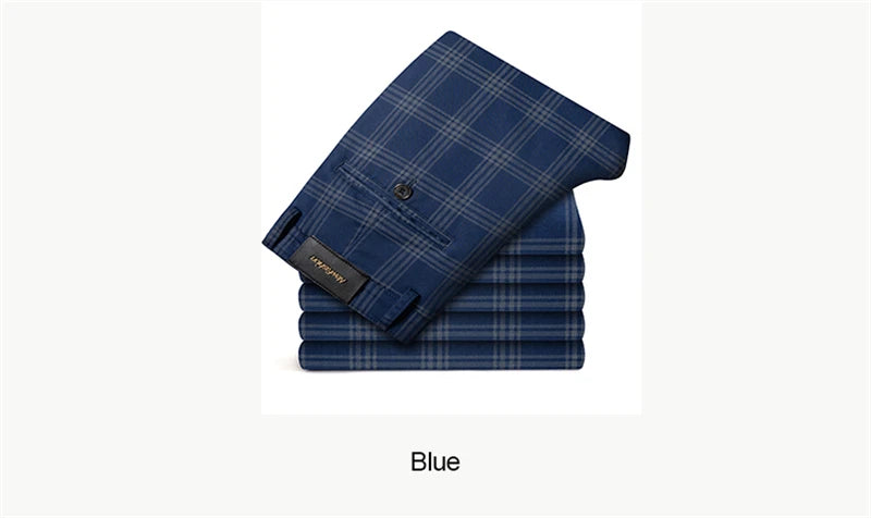 Spring Men's Trousers Fashion Business Classic Stripe Plaid Black Solid Color Trouser High Quality Formal Suit Pants Male 30-38