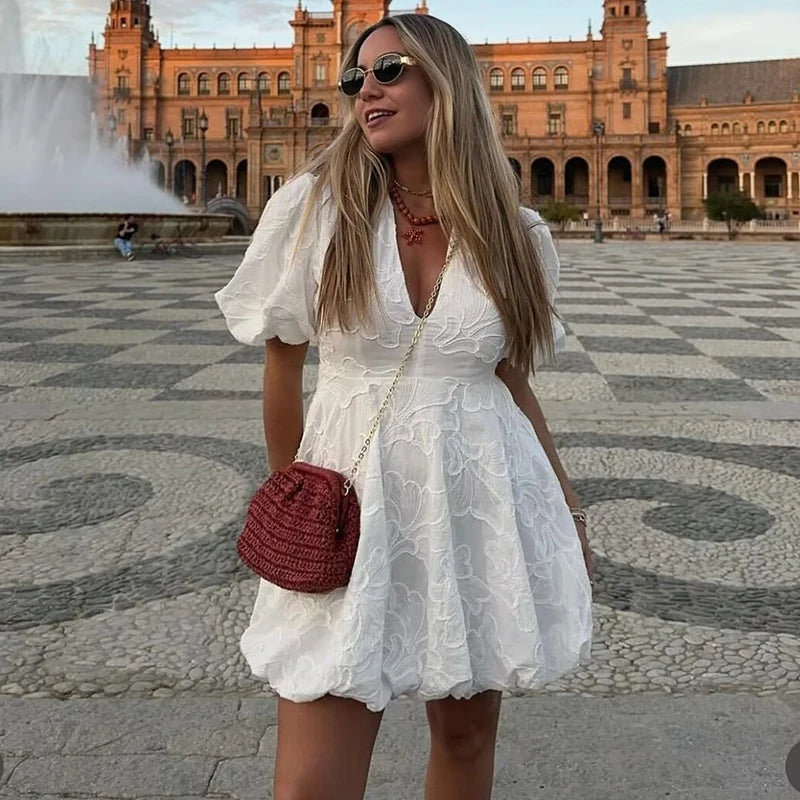 2024 New Embroidered Dresses Summer Women's Fashion Slim V-neck Elegant Vacation Mini Women's Dress Youth Street Party Dress