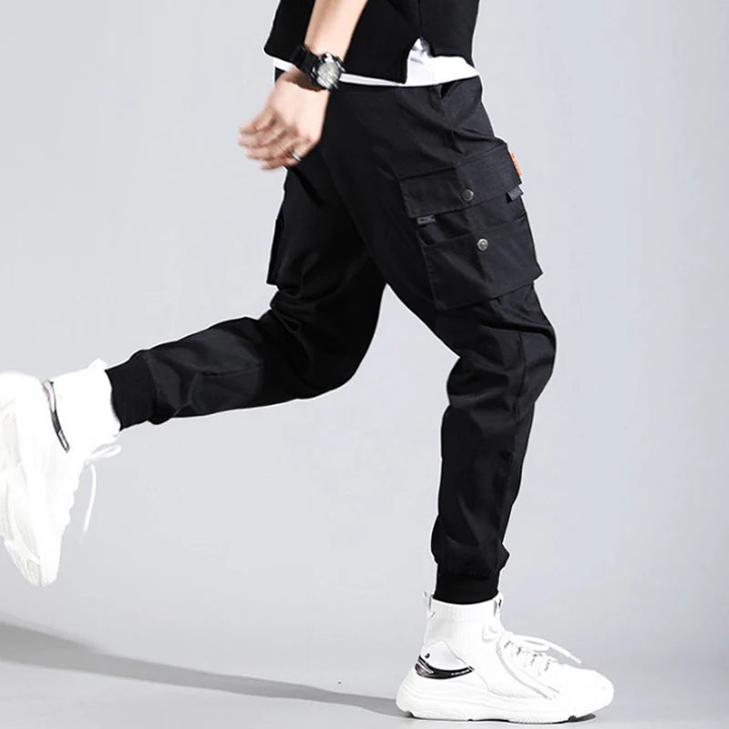 Casual Cargo Men Slim Black Pants Ninth Pants Summer Korea Fashion Harlan Pants Vintage Loose Male Trousers Spring Multi-pocket