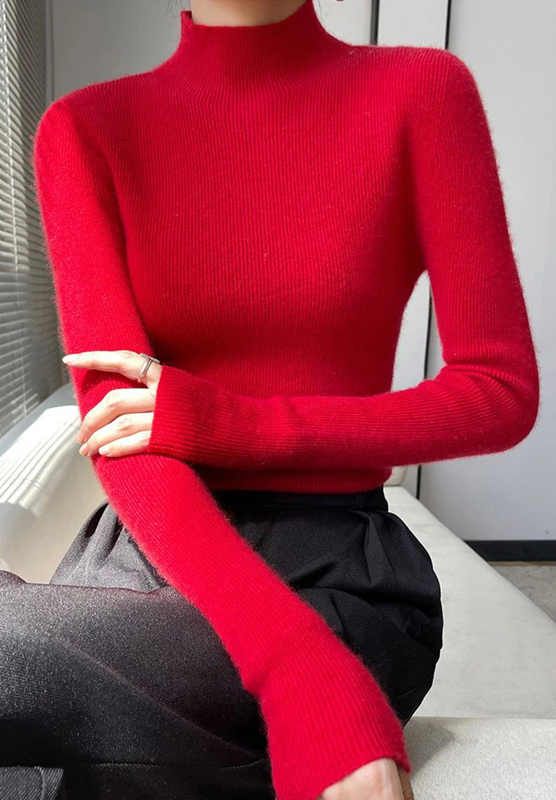 Solid Sweater Women Half Turtleneck Knitted Pullovers Harajuku Korean Thick Knitwear Autumn Winter Fashion Slim Jumpers
