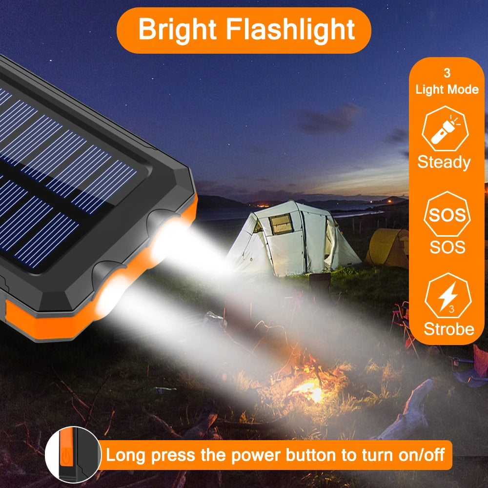 Waterproof Outdoor Solar Power Bank 20000mAh Dual USB Travel Outdoor Solar Mobile Phone Charger Solar Powerbanks For Camping