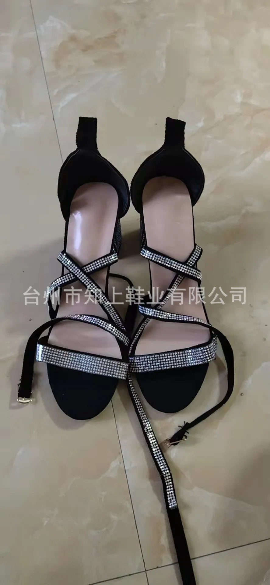 High-heeled Women's Shoes Rhinestone Thick Heels Women's Sandals High Heels Buckle Strap Shoes Women's Large Size 43