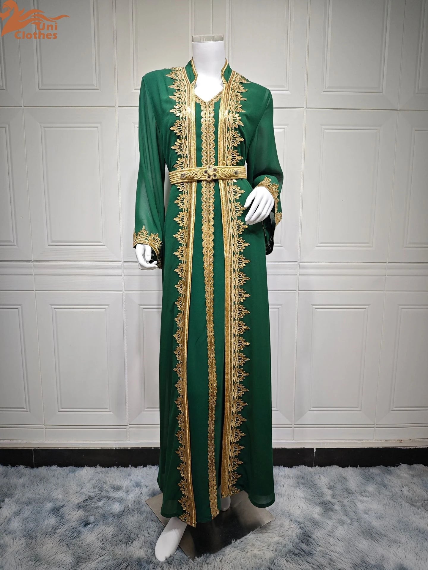Muslim Sets Women Embroidery Evening Dress Dubai Abaya Turkey Kaftan Eid Djellaba Ramadan Morocco Caftan Jalabiya Vestido AB422