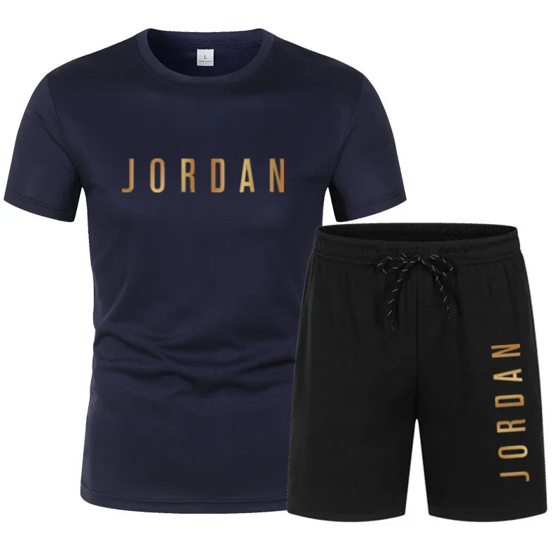 2025 Summer Fashion Trendy Casual Sports Two Piece Set Youth Men's Short sleeved T-shirt+Shorts Set