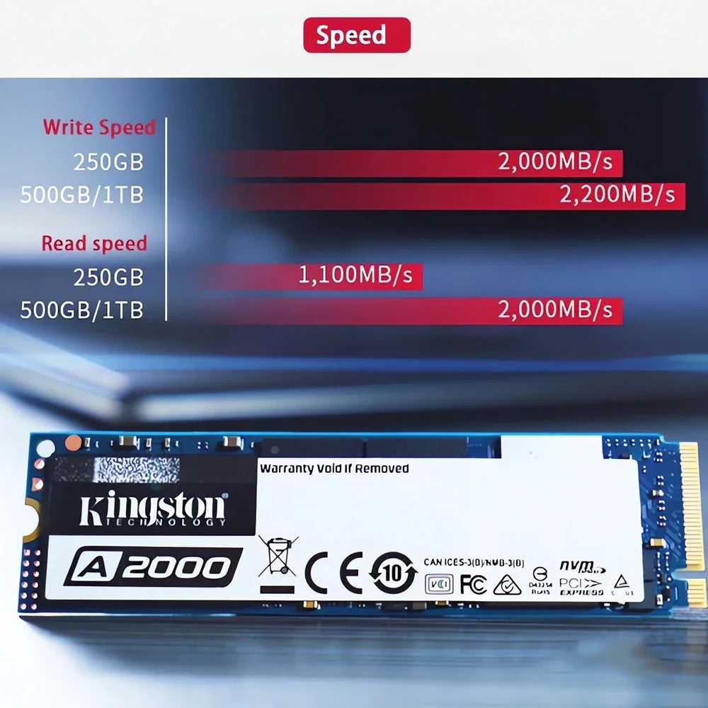 Kingston SSD A2000 NVMe PCIe M.2 2280 250GB 500GB 1TB Internal Solid State Drive Hard Disk For PC Notebook Desktop
