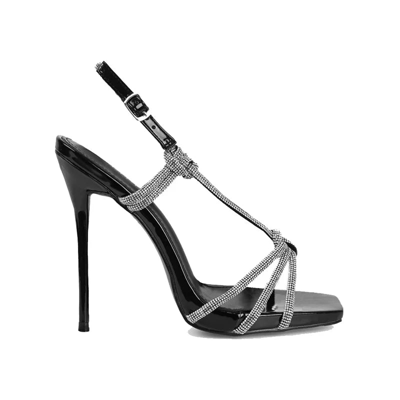 Liyke Sexy Golden Crystal Back Buckle Strap Sandals Women Summer Party Nightclub Stripper Heels Glitter Rhinestones Ladies Shoes