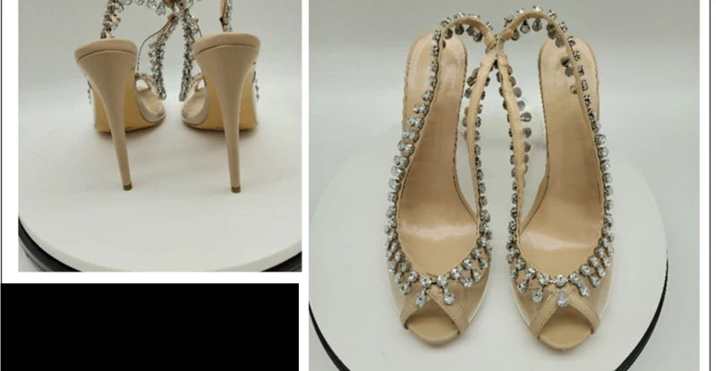Silver Pink PVC Clear Heeled Sandals Women Pumps Sexy Rhinestones Thin High Heels Shoes Pointed Toes Party Nightclub Sandals