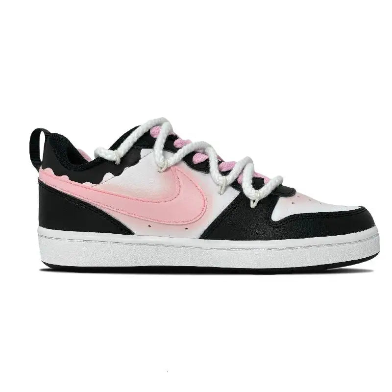 【Customize】Nike Court Borough Skateboarding Shoes Women's Low-top Black/white/pink Sneakers shoes BQ5448-115
