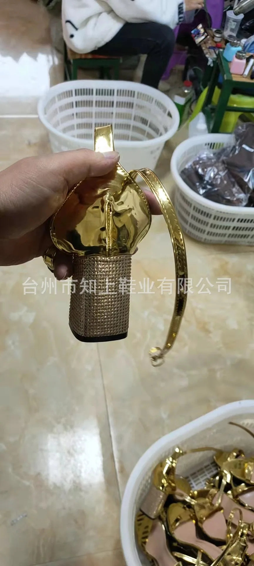 High-heeled Women's Shoes Rhinestone Thick Heels Women's Sandals High Heels Buckle Strap Shoes Women's Large Size 43