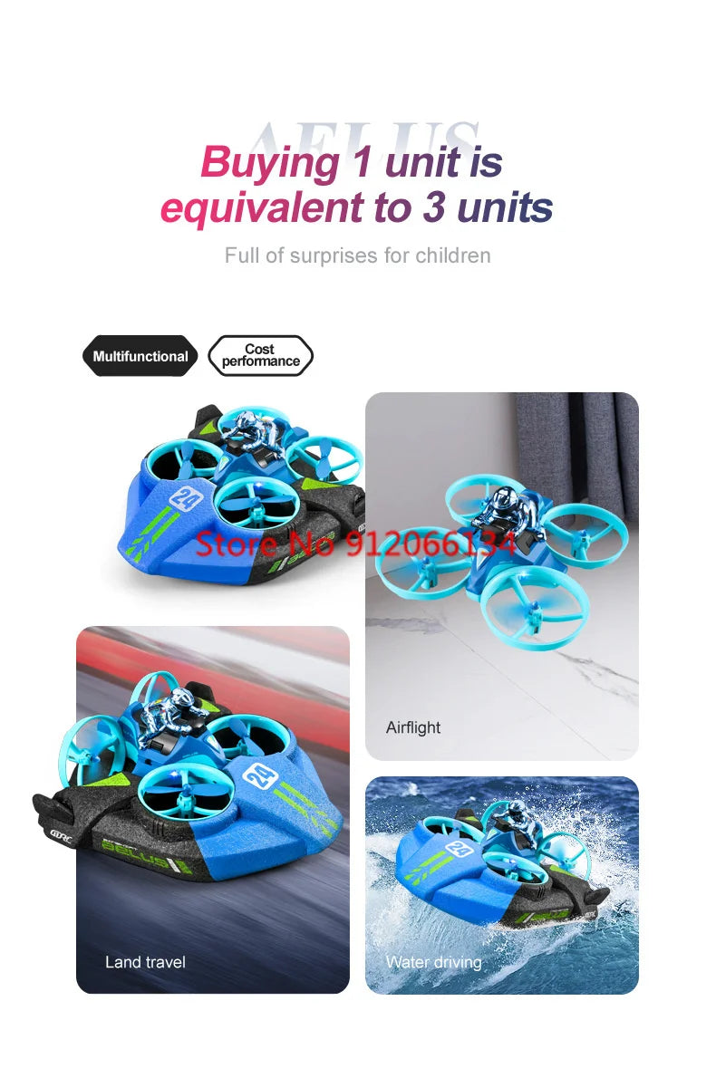 3 In 1 RC Drone Hovercraft Air Flight/Land/Water Driving Quadcopter Aircraft Car Boat Remote Control Airplane Boy Kid Gift Toys