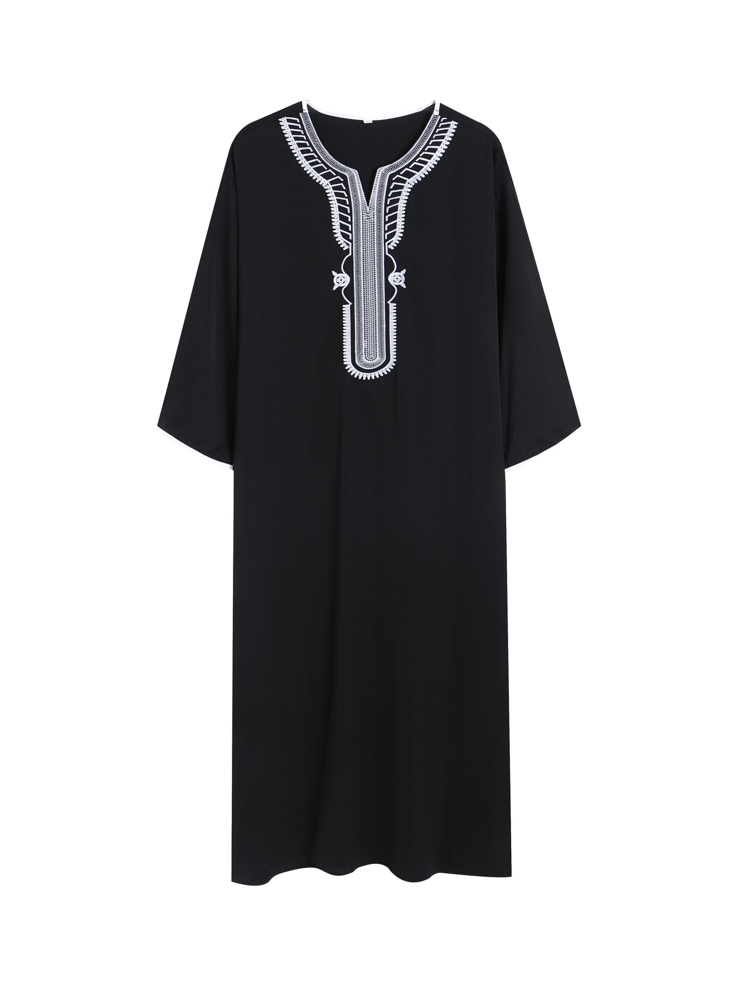 2023 Summer Caftan New Muslim Men's Black Robe Short Sleeves Embroidered Arabic Ethnic Style Men's Islamic Clothes
