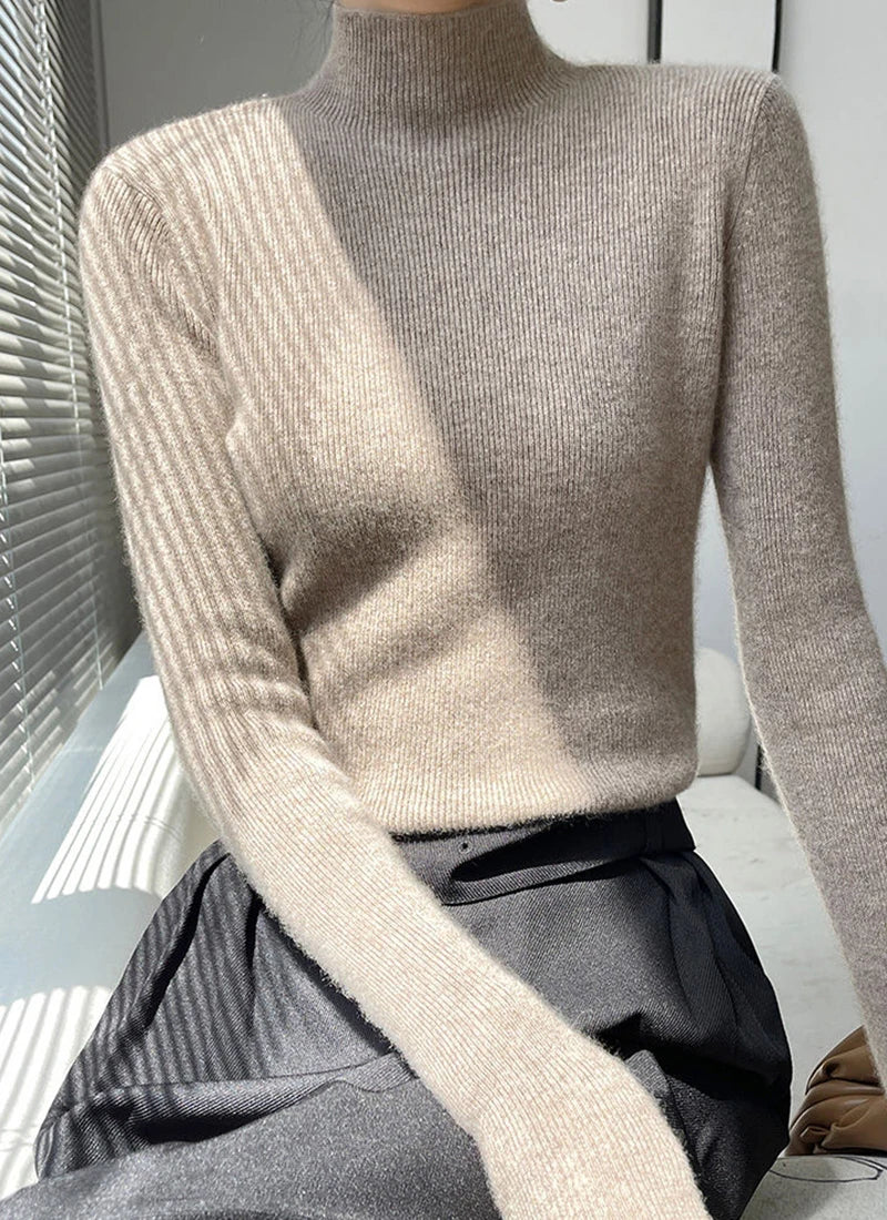 Solid Sweater Women Half Turtleneck Knitted Pullovers Harajuku Korean Thick Knitwear Autumn Winter Fashion Slim Jumpers