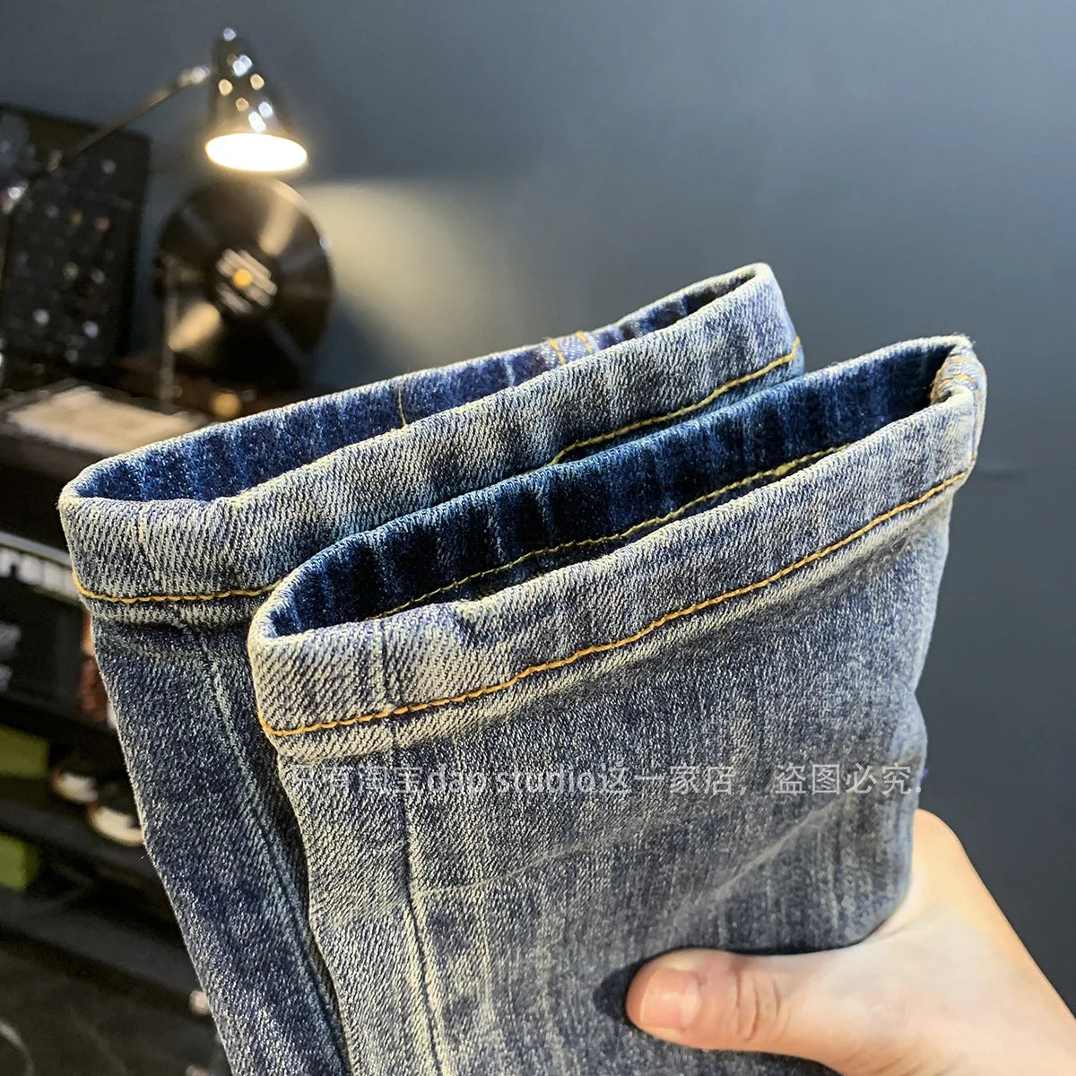 Light Luxury Jeans for Men 2024 Autumn Retro Distressed Casual Trousers Fashion Street Skinny Denim Pants