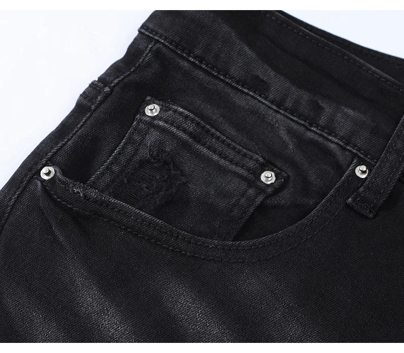 Designer High Street Fashion Men's Retro Black Jeans Stretch Slimming Ripple Jeans Men's Hip Hop Brand Pants Hombre