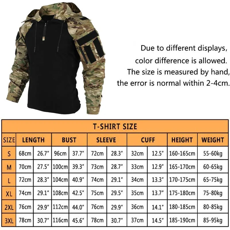 Tactical Shirts Men Long Sleeve Breathable T-shirt Camo Hooded Quick-dry Paintball T-Shirt Tops Wear-resisting