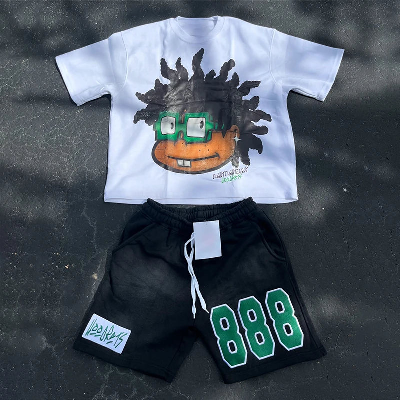 2025 Summer New Hip Hop Y2T-shirt Shorts Set Men's and Women's Fashion Sports Short-sleeved Set
