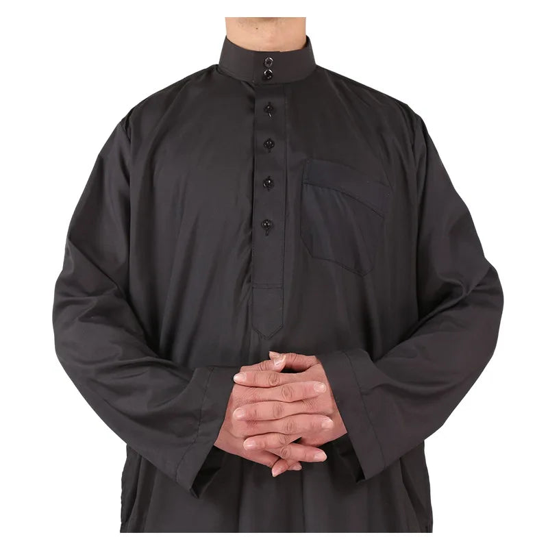 New 2024 Muslim Middle East Men Long Sleeve Arab Crew Neck Islamic Solid Color Kaftan Maxi Dubai Long Jubba Thobe Abaya Clothes