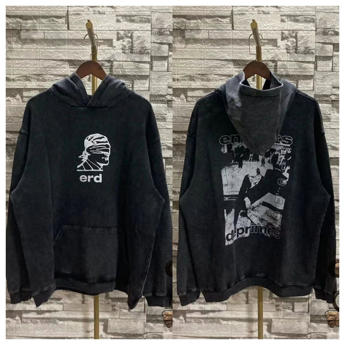 Red letter printed ERD men's hoodie retro pure cotton loose casual sportswear streetwear men