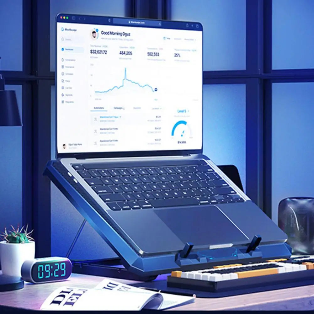 8 Powerful Fans Gaming Laptop Cooler 2 Usb Ports with Rgb Light Hd Display Laptop Cooling Pad Adjustable Notebook Cooler Stand