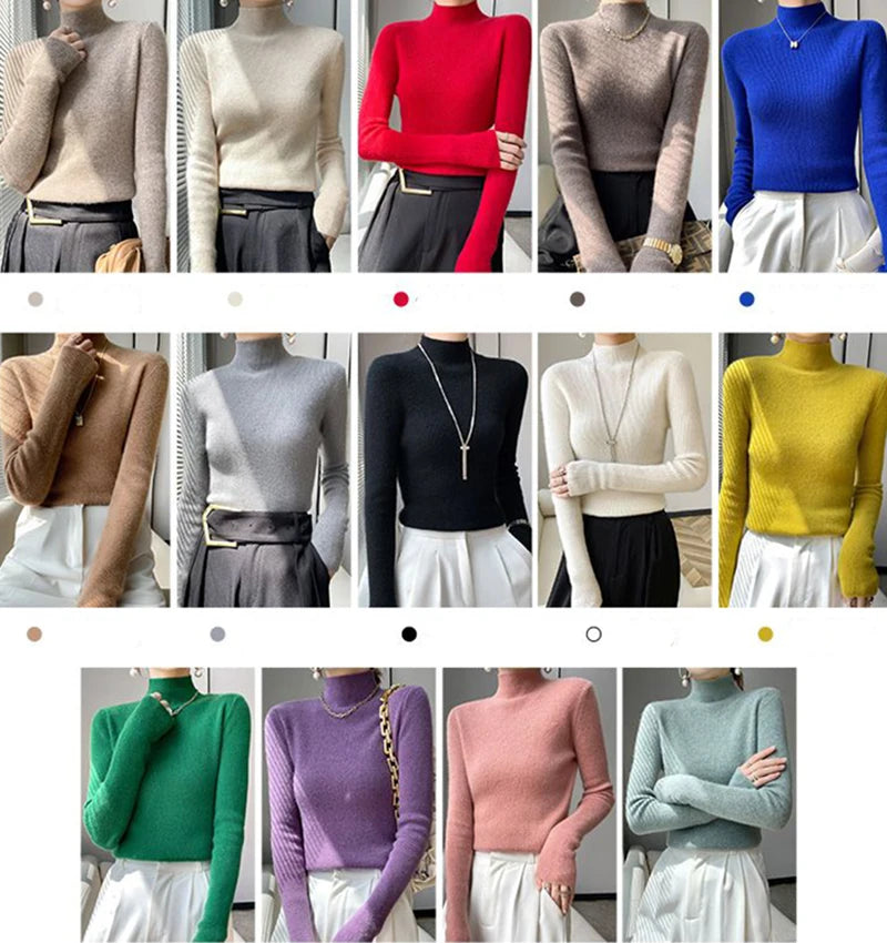 Solid Sweater Women Half Turtleneck Knitted Pullovers Harajuku Korean Thick Knitwear Autumn Winter Fashion Slim Jumpers
