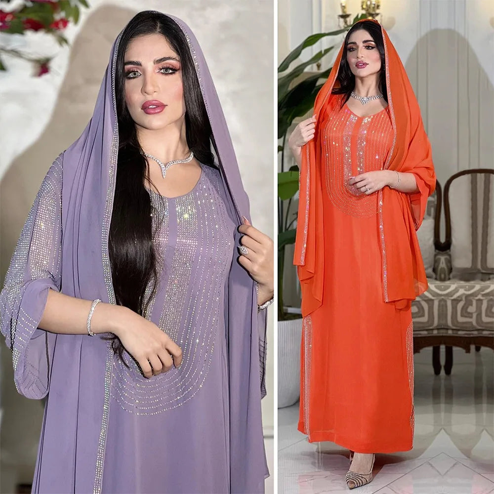 Middle East Evening Dress Set for Women, Muslim Fashion, Islamic Women's Gown, Ramadan, Dubai, Saudi Arabian, New, 2 Pcs