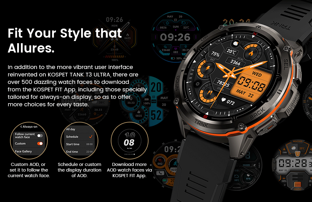 2024 Original KOSPET TANK T3 Ultra GPS Smartwatch For Men Women Waterproof Smart Watches Military Rugged Bluetooth Digital Watch