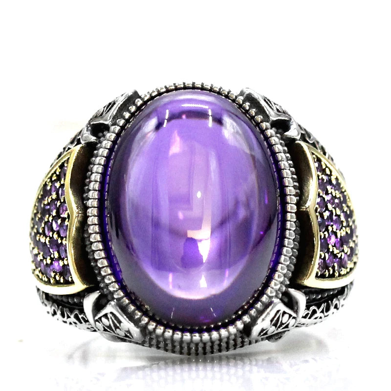 Shiny AAA Purple Zirconium Women's Handmade Ring Men's Fashion s925 Silver Luxury Türkiye Handmade Ring Jewelry Crystal Gift
