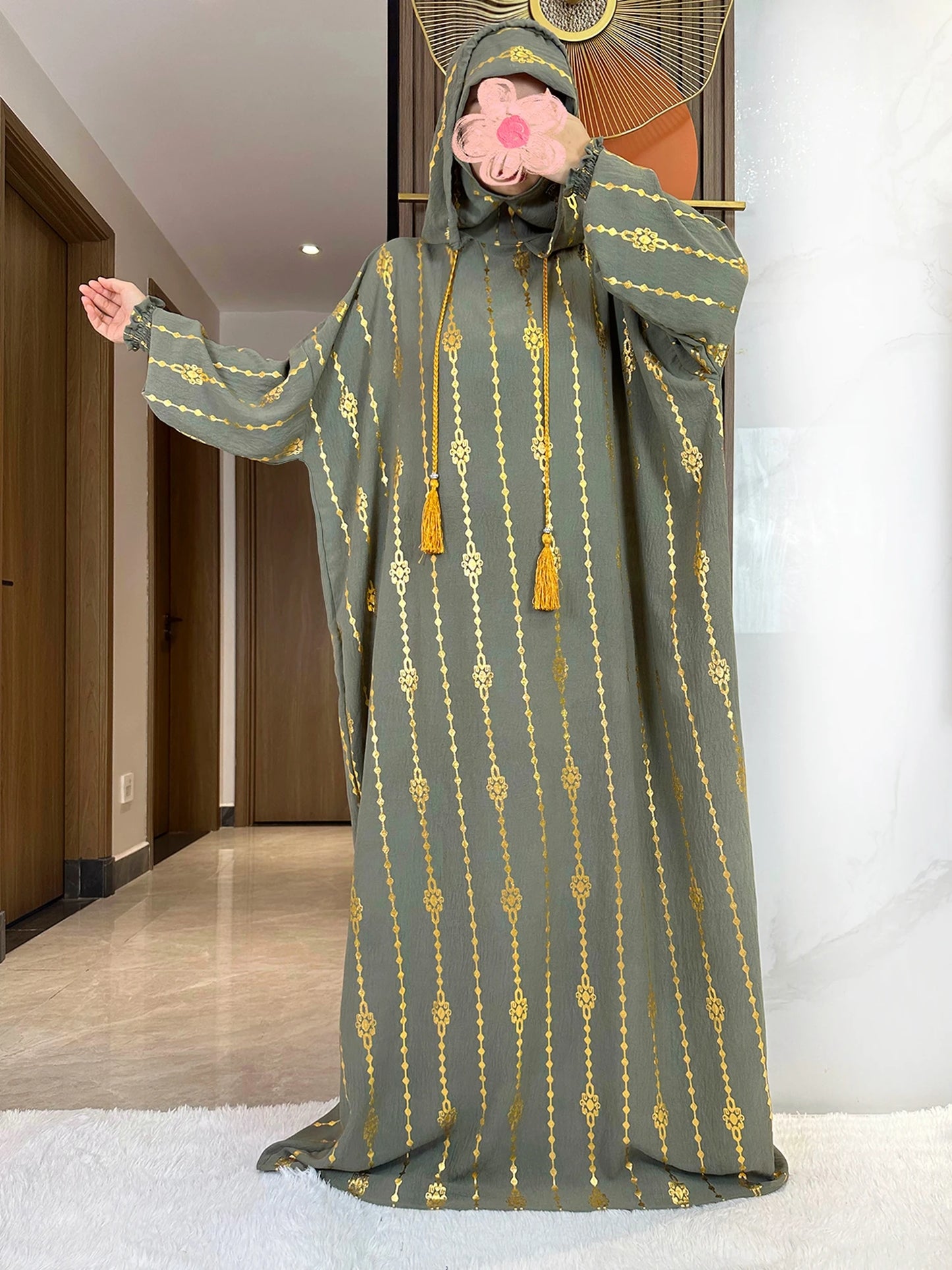 New Cotton Ramadan Muslim Two-Hat Abaya Dubai Turkey Islam Prayer Clothes Gold Dust Dress Islam Women Dress Kaftan