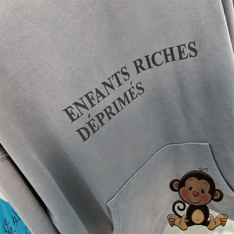 Washed Blue Best Quality 1:1 ERD Men's Hoodie Thick and Loose Enfants Riches D é Prim é s Printed Sweatshirt