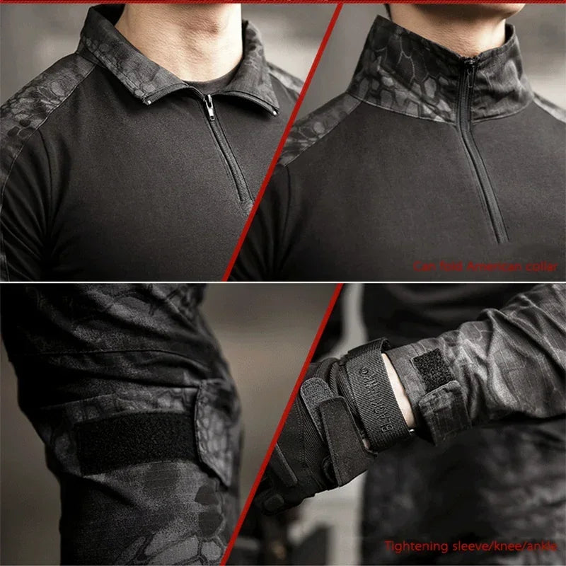 Outdoor Long Sleeve Tactical Shirts CP Combat Shirt 1/4 Zipper Ripstop Cotton Wear-resisting Camo Airsoft T Shirts Men Clothing